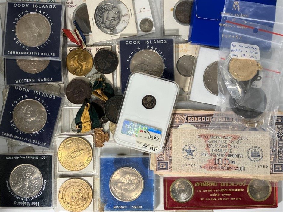 Apprx.76 x AU & Foreign Medals, Coins & Notes, c.1843-1994