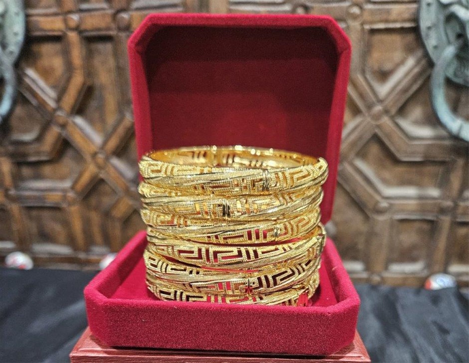 6pcs x 22KGoldFilled/ITALY Triple Yellow Gold Plated Bangles Design Versace