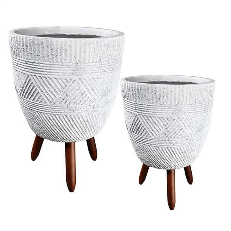 AZTEC Ryder Pot with Stand Set of 2, White