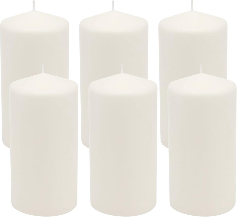 Stonebriar 6 Count Tall 3 x 6 Inch 65 Hour Long Burning Unscented White Wax
