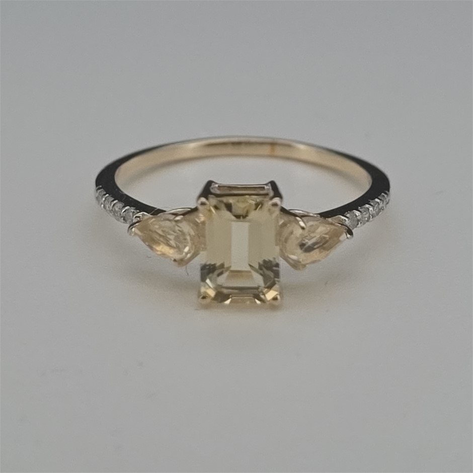 Yellow Gold Natural Citrine & Diamond Ring with Valuation