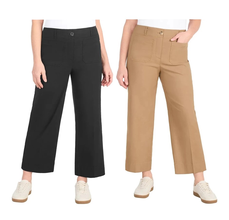 2 x DALIA Women's Wide Leg Woven Pant, Size 10, Black & Camel, 1879145.