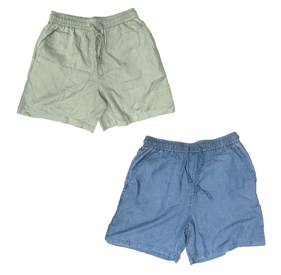 2 x ADVENT Women's Shorts, Size L, 100% Lyocell, Khaki & Mid Blue, 217088.
