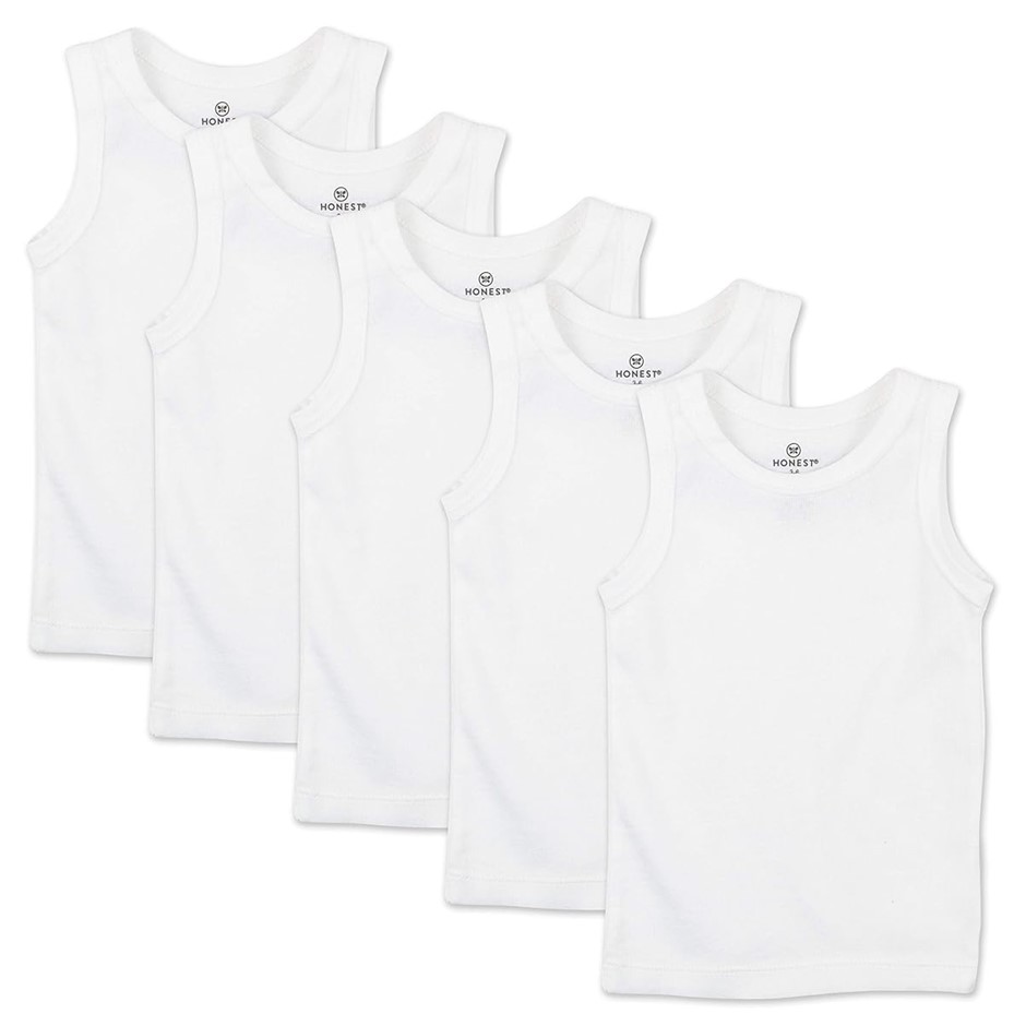 5-Pack HONESTBABY Tank Tops, Size 12M, 100% Organic Cotton, White.