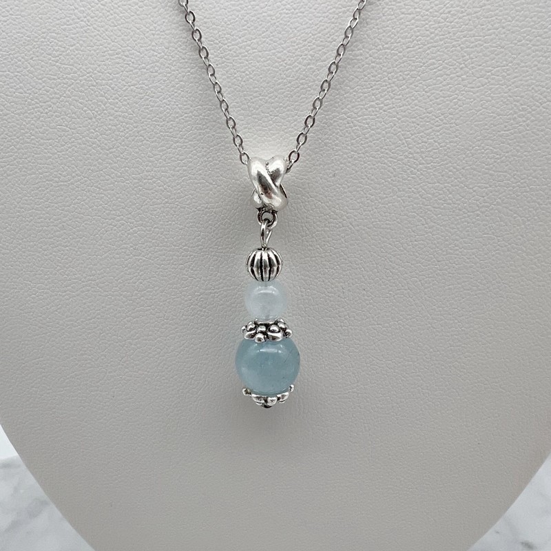 Aquamarine Antique Style Silver & Platinum Plated Pendant Necklace