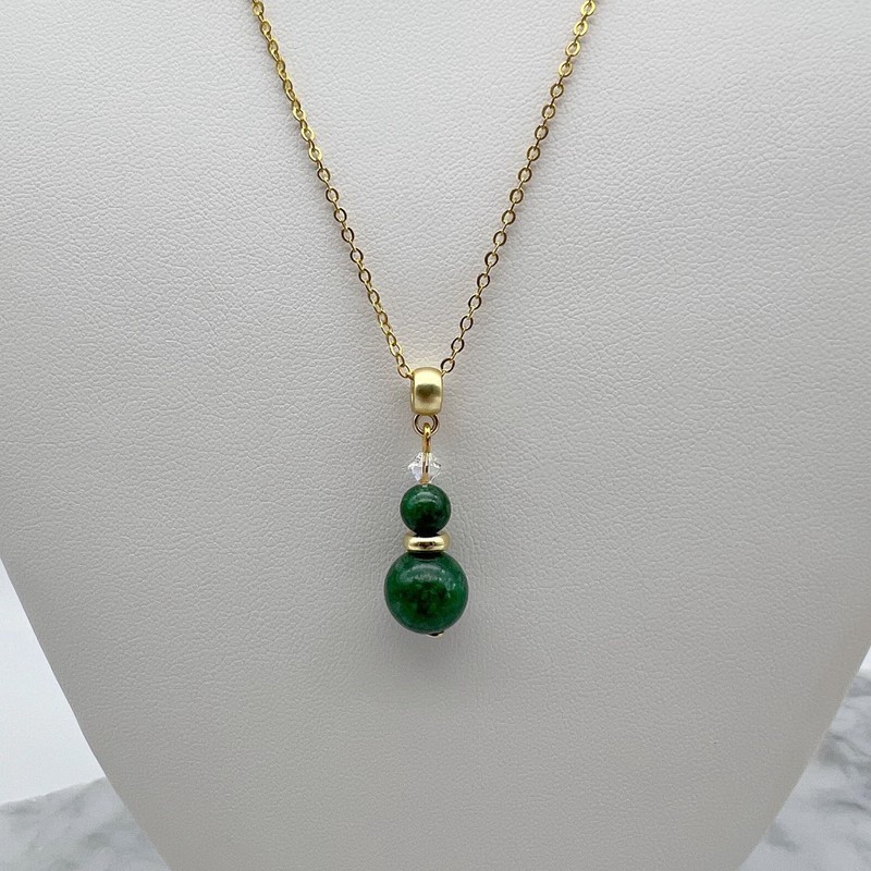 Green Agate & Swarovski® Austrian Crystal Gold Plated Pendant Necklace