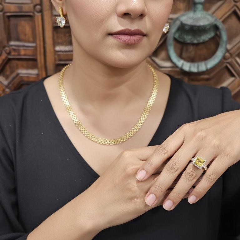 3pcs x 18KGF/Italy Stamped Yellow Gold Filled Chain & Ring & Earring