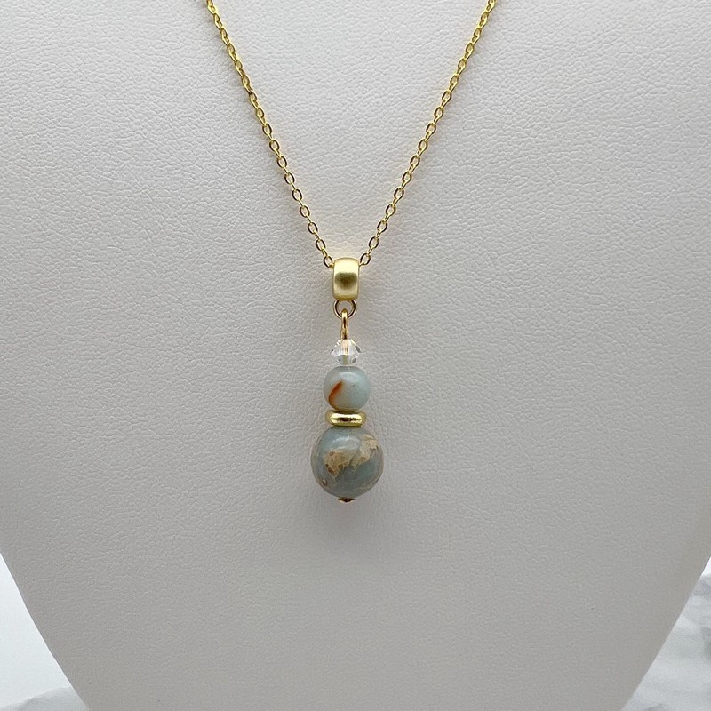 Aqua Terra Jasper & Swarovski® Austrian Crystal Gold Pendant Necklace