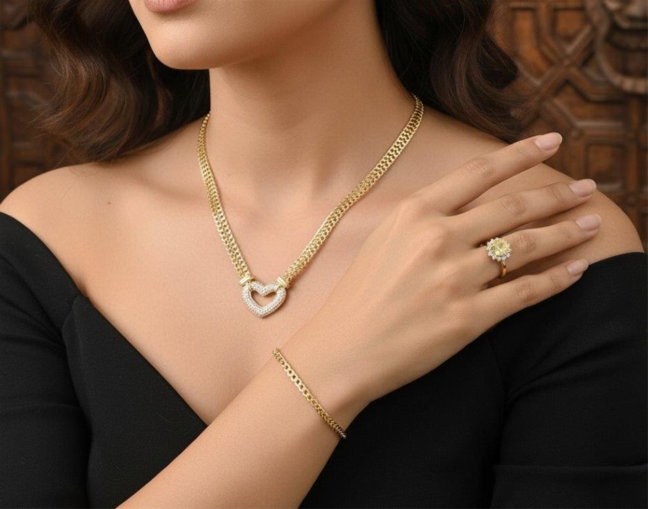 3pcs x 18KGF/Italy Stamped Yellow Gold Filled Bracelet & Ring & Earring