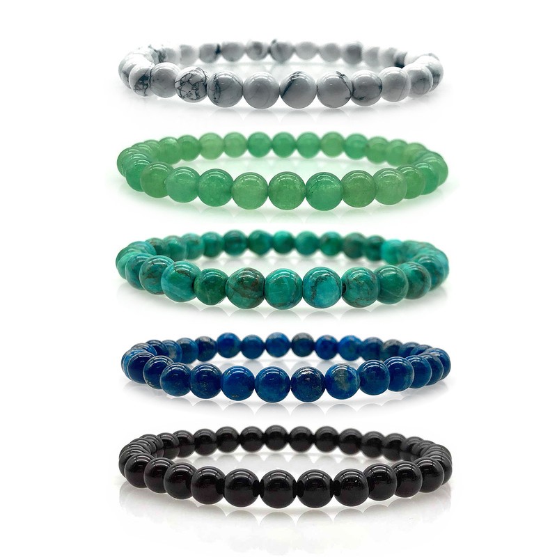 Men's 6mm Multi Gemstone Beaded Bracelet Set ( 5pcs )