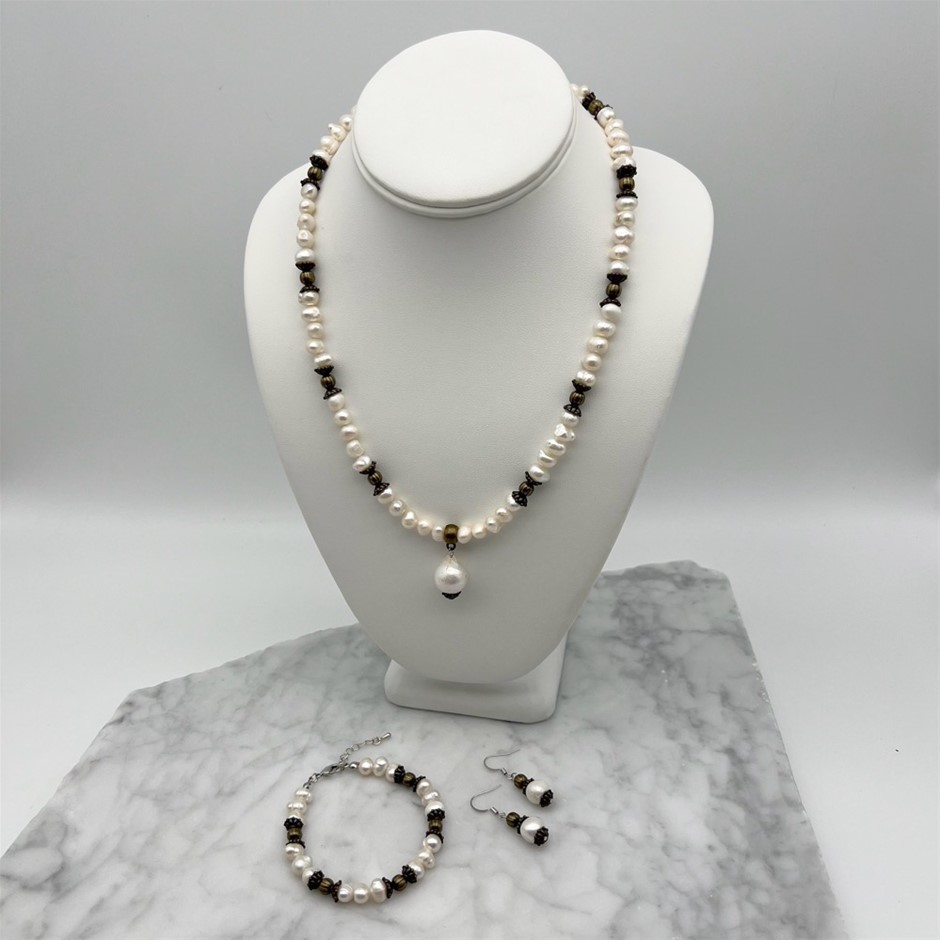 Elegant White Mixed Shape Freshwater Pearls & Baroque Jewellery  Set