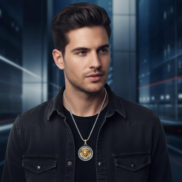 Italy 925 Silver Hip Hop Men's Necklace (Stamps)-Free Chain