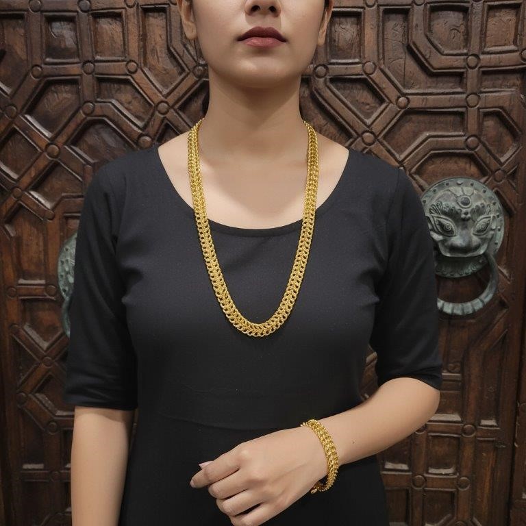 Set 22K/Italy Stamped Yellow Gold Filled Chain & Bracelet-60CM-8MM