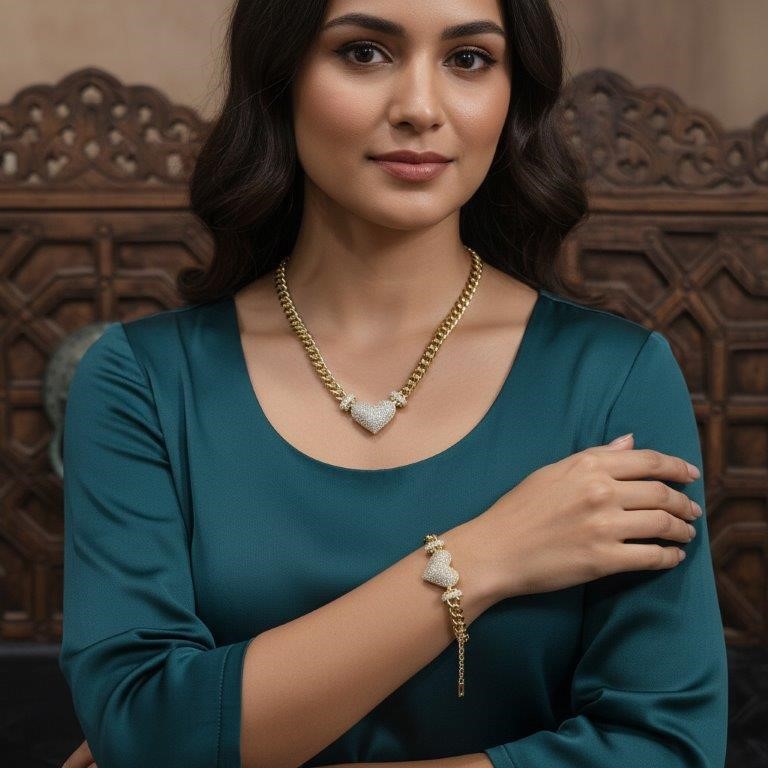 18K/Italy Stamped Set Solid Heavy Yellow Gold Filled Chain & Bracelet