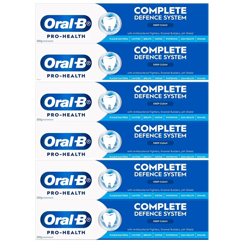 ORAL-B 6pk Pro-Health Complete Deep Clean Toothpaste, 200g Each. NB: Damage