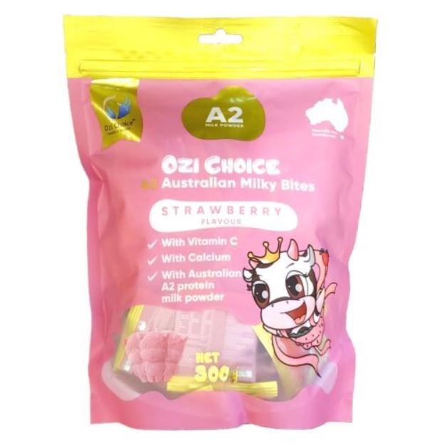 2 x OZI CHOICE A2 Milky Bites, Strawberry, 300g. N.B: Damaged packaging & a