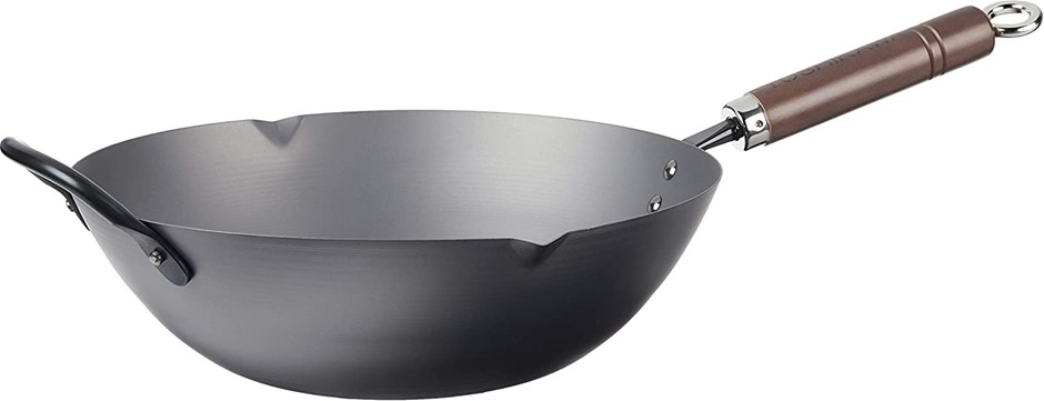 2 x Assorted Steel Wok Cookware, comprising: 1 x YOSHIKAWA Special Heat Tre