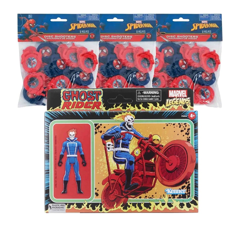 2 x TOYS: 3 Pack SPIDER-MAN Webbed Wonder Mini Disc Shooters and Marvel Leg