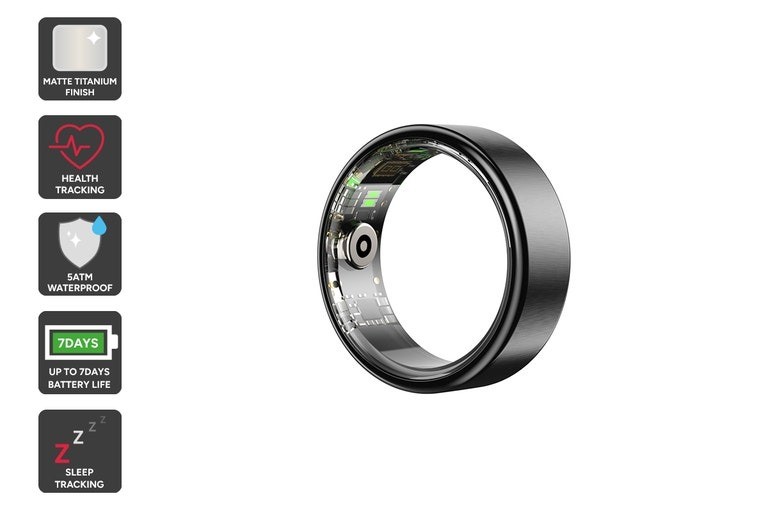 Kogan Aura Ti Smart Ring (Titanium, Graphite, Size 11)