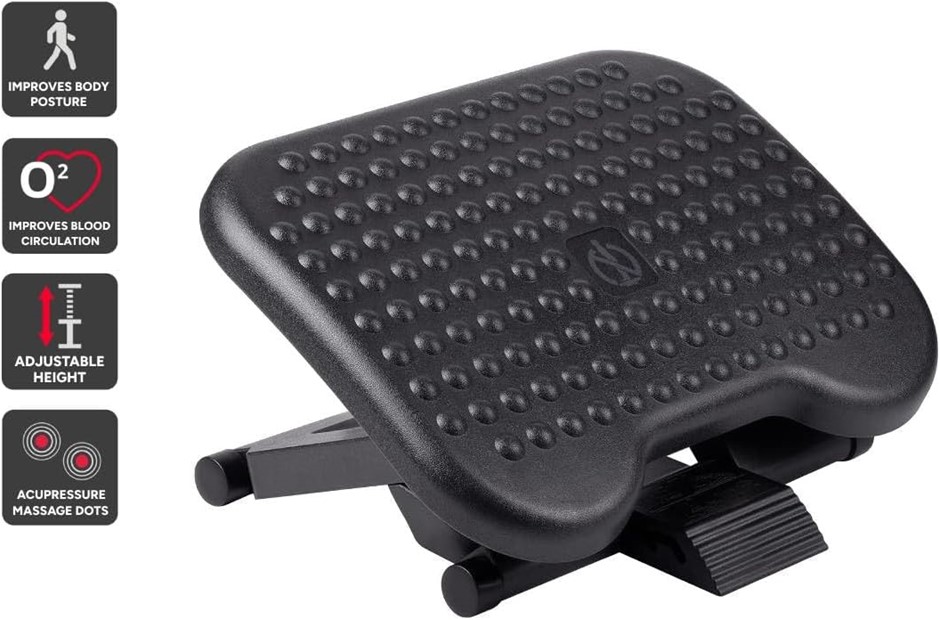ERGOLUX, Adjustable Under Desk Foot Rest, Black.