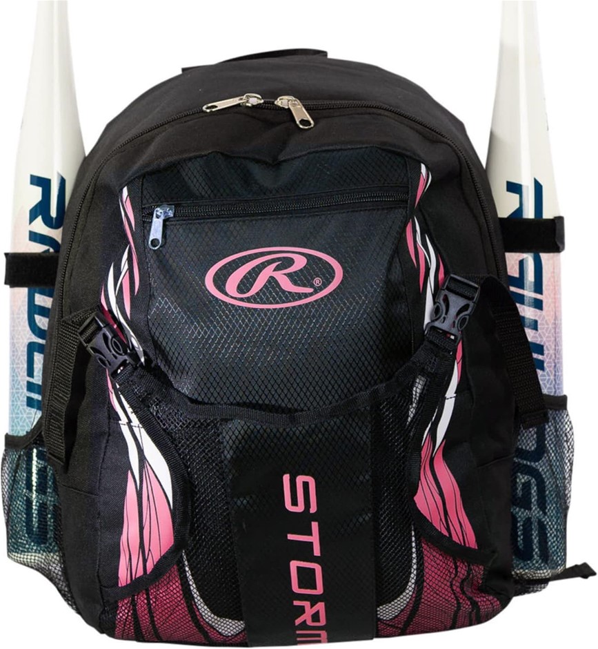 RAWLINGS Storm Girls Youth Softball/T-Ball Bat Backpack, Black/Pink.