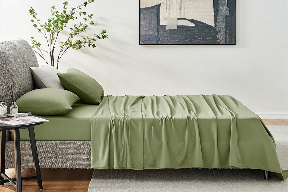 OVELA 1200TC Cotton Rich Bed Sheet Set (Oiled Green, Queen) OVTCS12OGQA