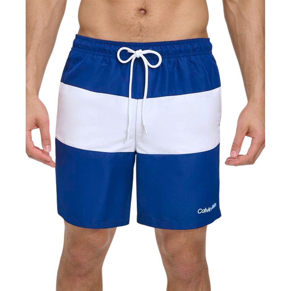 CALVIN KLEIN Men's Colorblocked 7" Swim Shorts, Size M, 100% Polyester, Sur