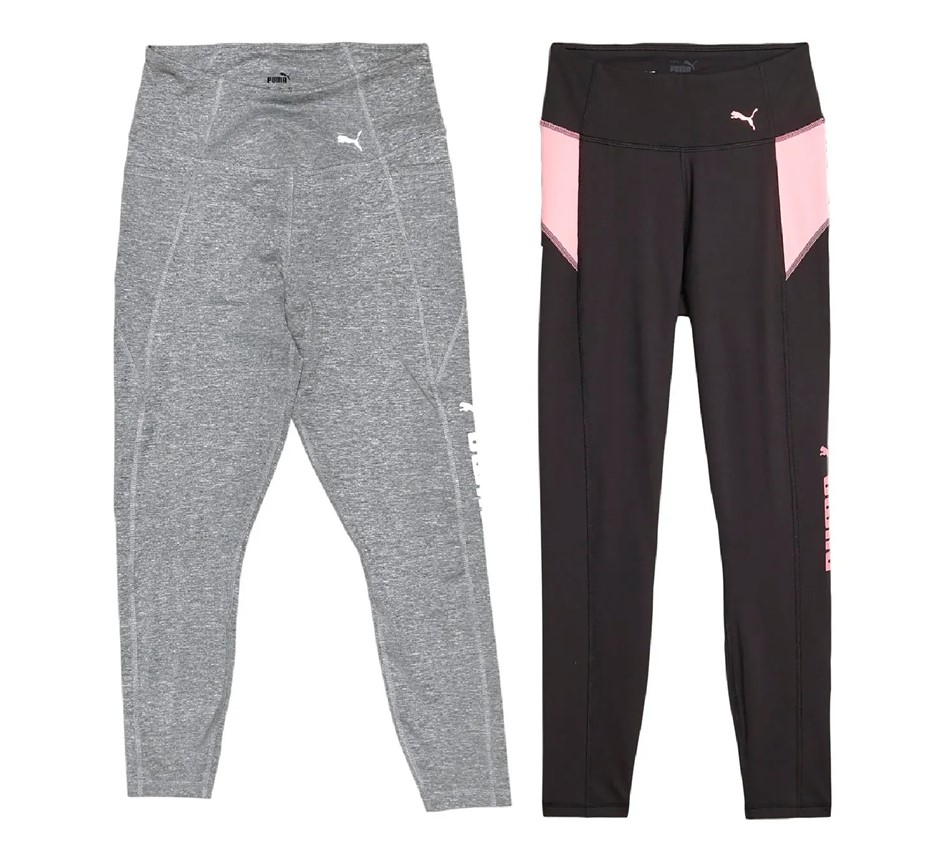 2 x PUMA Women's 7/8 Tights, Size M, Medium Grey Heather & Black/Koral Ice,