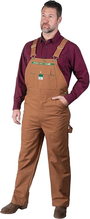 LIBERTY Men's Duck Bib Overalls, Size 42x30, 100% Cotton, Pecan, YB79PC. B