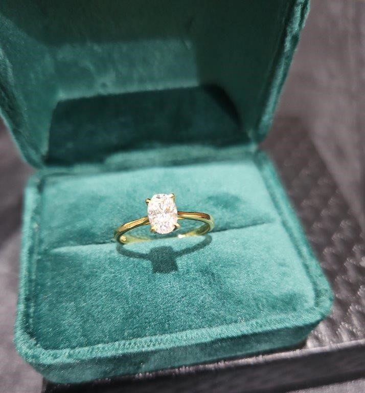 1.0ct GRA  Moissanite Oval Cut 18k Solid Yellow Gold Vermeil  Ring  -8US