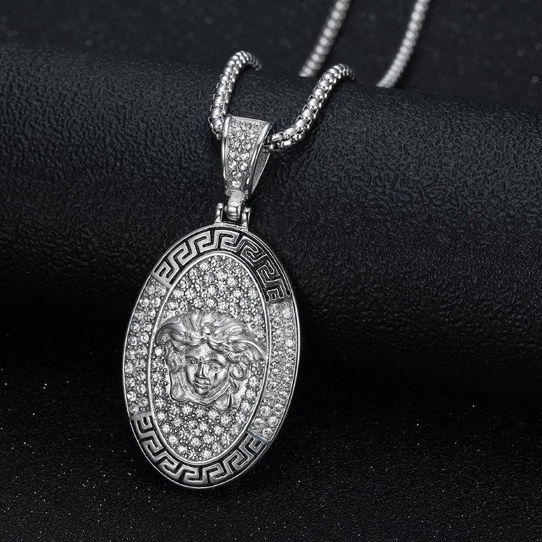 Italy 925 Silver  Hip Hop Men's Necklace (Stamps)-Free Chain