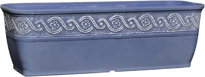 CLASSIC HOME & GARDEN Corinthian Resin Flower Pot Rectangle Planter, Slate
