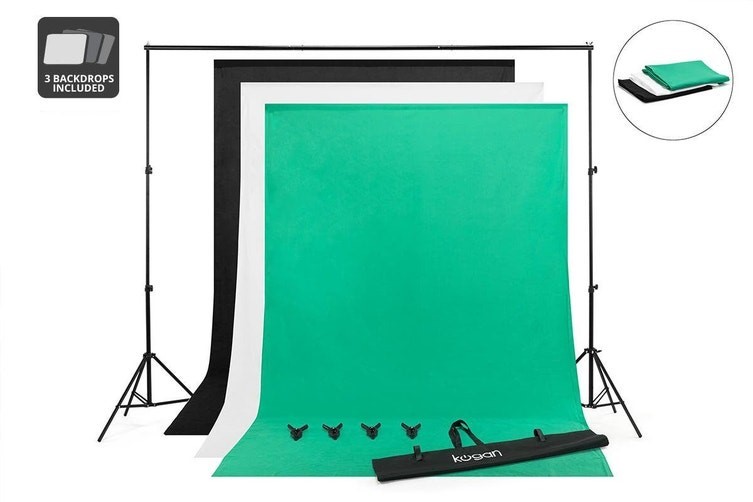 KOGAN Photography Background Stand with 3 Backdrops Kit (160 x 300cm)