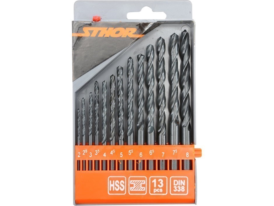 STHOR 13pc HSS Twist Drill Set, Sizes: 2, 2.5, 3, 3.5, 4, 4.5, 5, 5.5, 6, 6