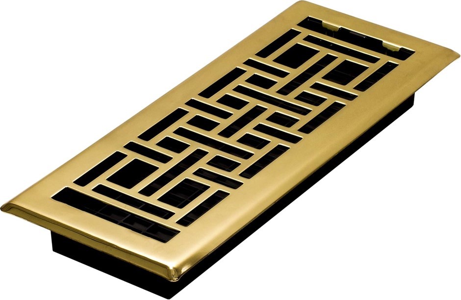 DECOR GRATES AJH412 Oriental Floor Register, 4x12 Inches, Bright Brass.