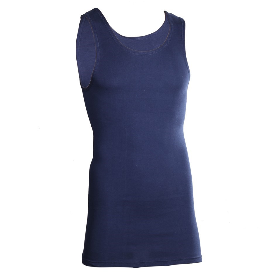 4 x Ribbed Cotton Navy Singlets Size M, Side Seamfree. Buyers Note - Disco