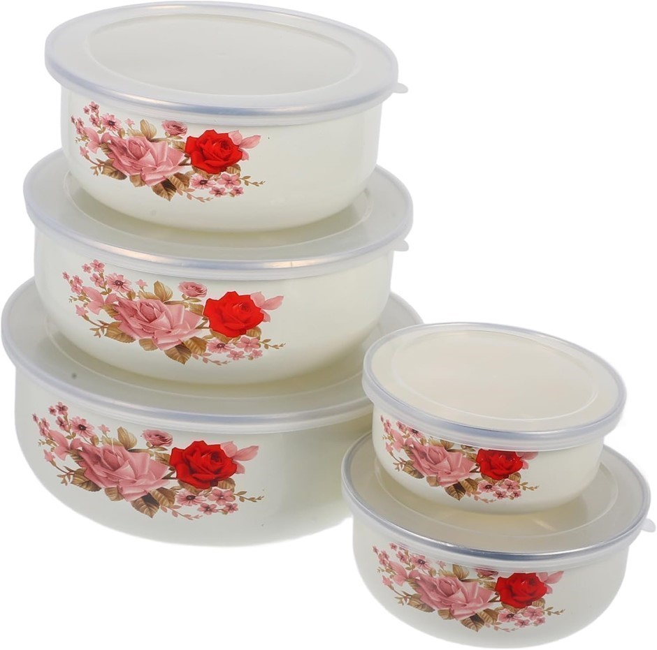 DOITOOL 5pcs Enamel Covered Food Prep Bowls with Lids. Buyers Note - Disco