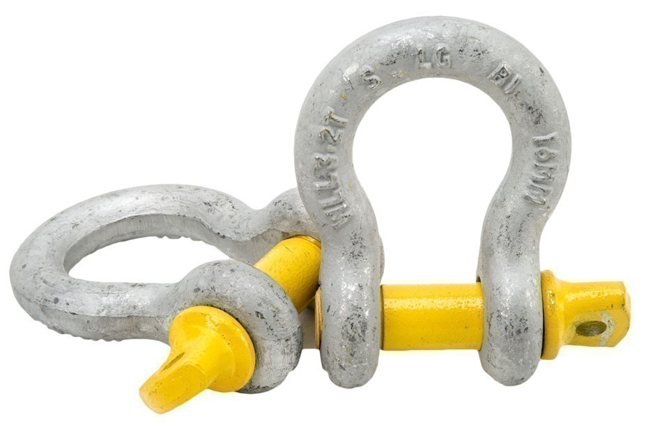 4 x Bow Shackles, WLL 3.2T, Screw Pin Type, Grade S. Yellow Pin.