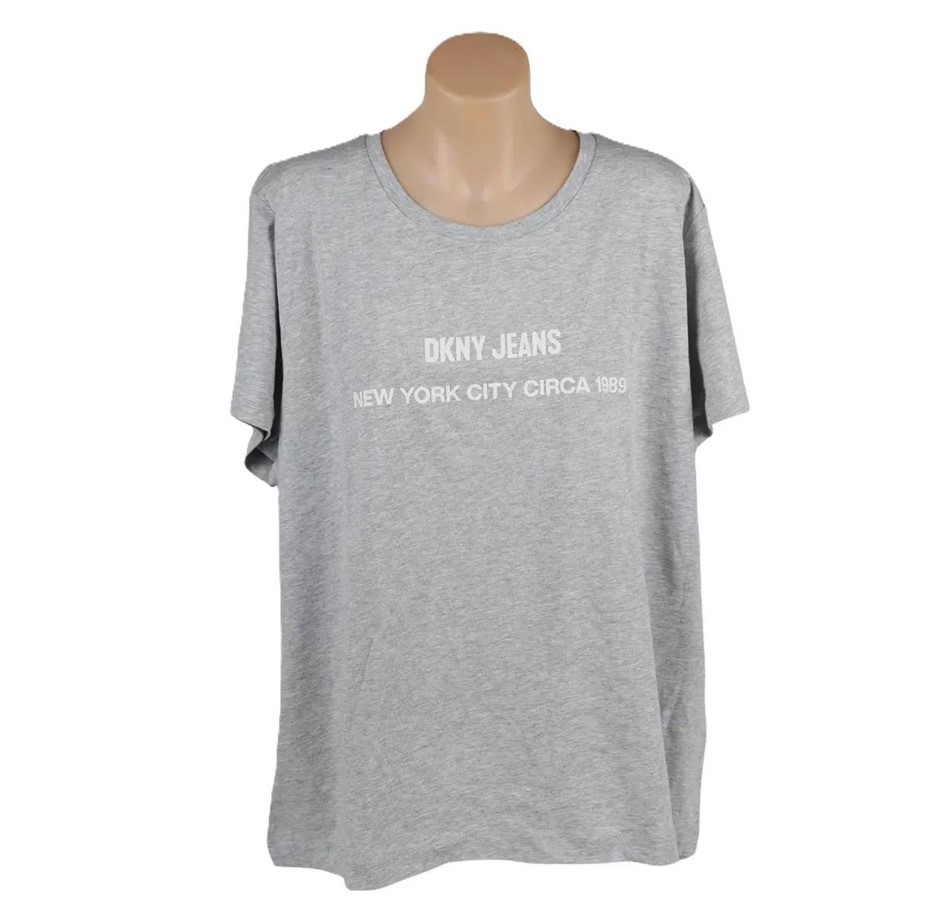 2 x DKNY Women's Logo Tee, Size XS, 60%Cotton, Heather Grey (HGR).