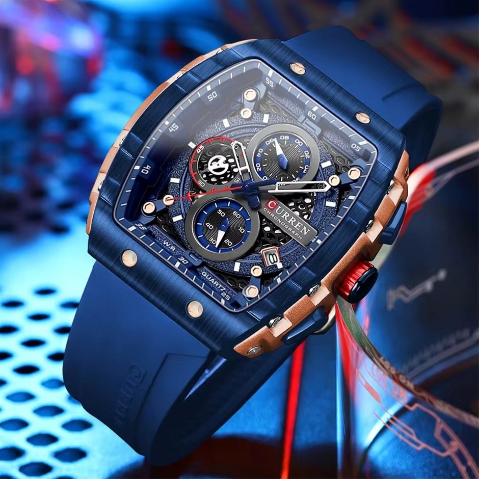 NEW CURREN Blue & RG Square Men's Chronograph Watch