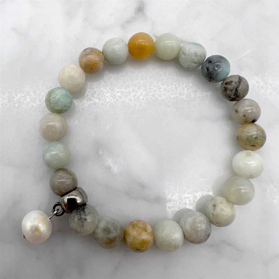 Large Pearl and Amazonite Gemstone Bracelet