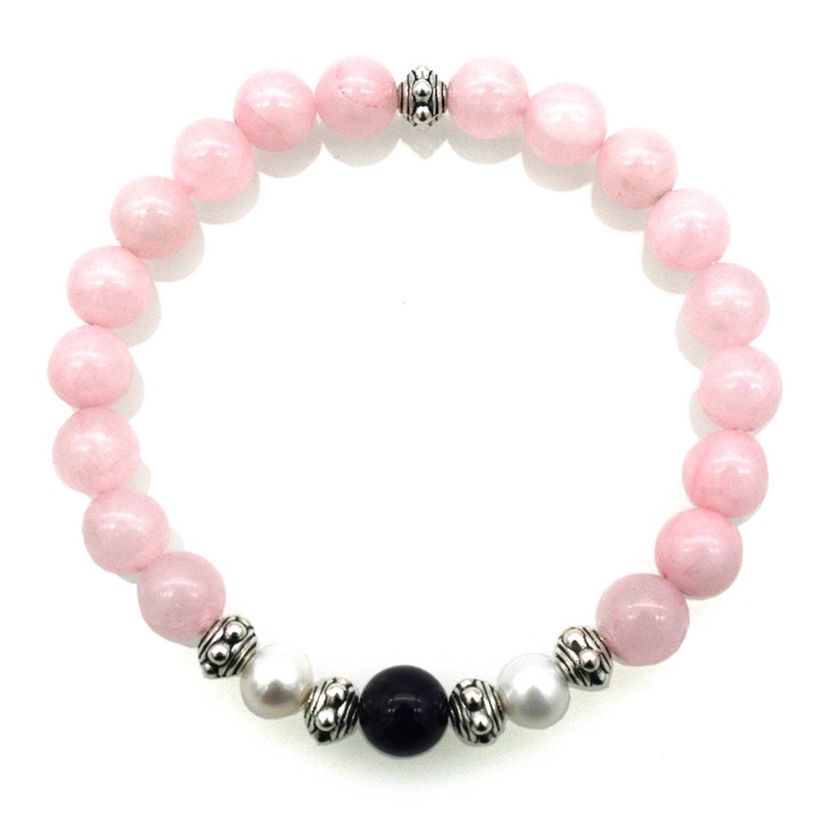 Elegant Rose Quartz, Amethyst & Pearls Stretchy Bracelet