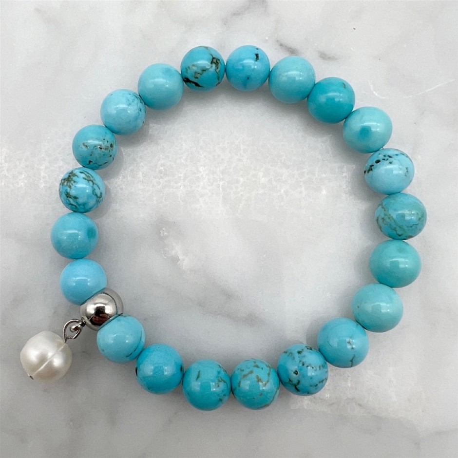 Large Pearl and Turquoise Gemstone Bracelet