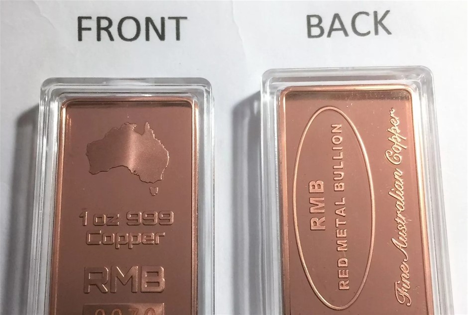 1 OZ 999 Fine Australian Pure Copper "Red Metal Bullion" Ingot, Map