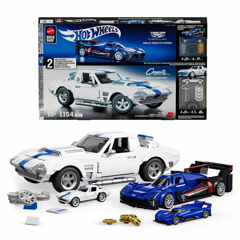 MATTEL Brick Shop Hot Wheels Cadillac 1:32 And Corvette 1:16. Important
