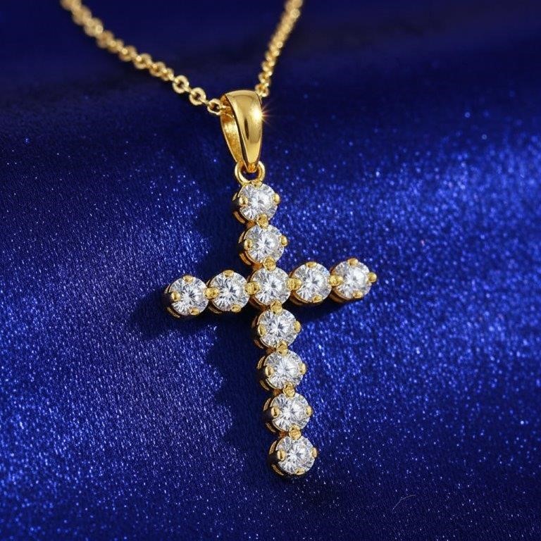 GRA Moissanite White Brilliant Cut 925 Sterling Silver Cross Pendant-VVS1