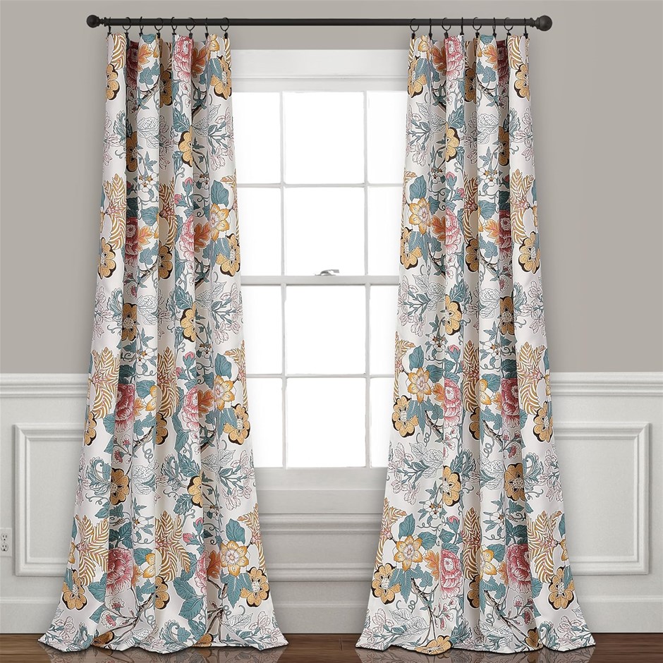 LUSH DECOR Blue and Yellow Sydney Curtains, Floral Garden Room Darkening W