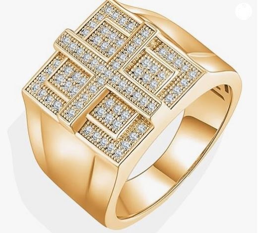 GRA Moissanite white 18k Real Gold Vermeil Cross Ring -11US-VVS1