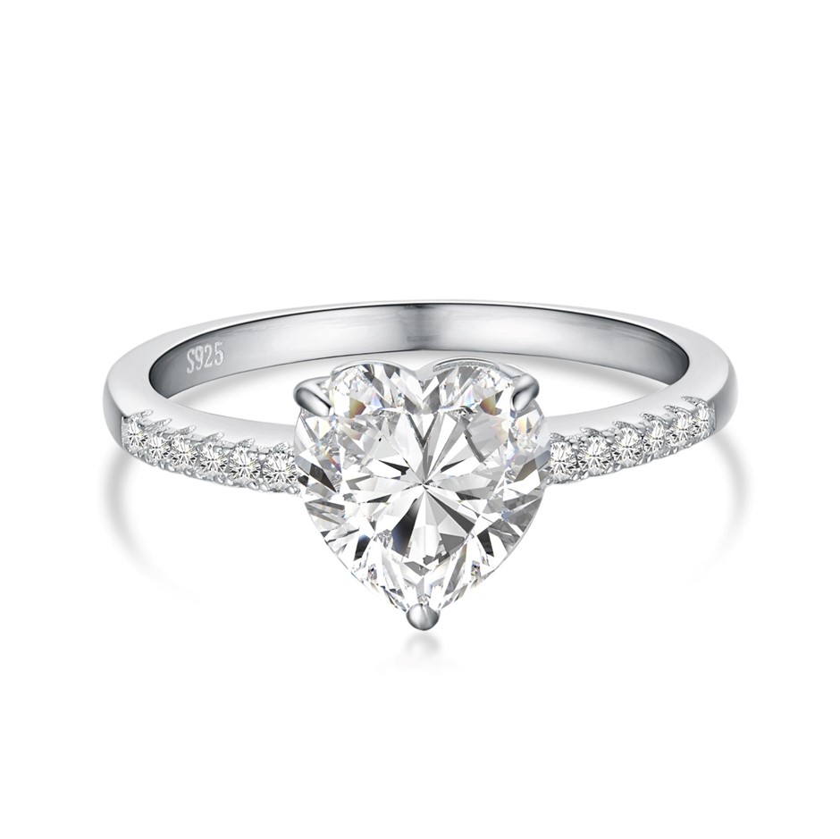 2.0ct Heart Cut GRA Certified Moissanite 925 Sterling Silver Ring - Size 9