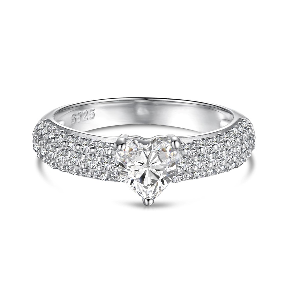 0.8ct Heart Cut GRA Certified Moissanite 925 Sterling Silver Ring - Size 9
